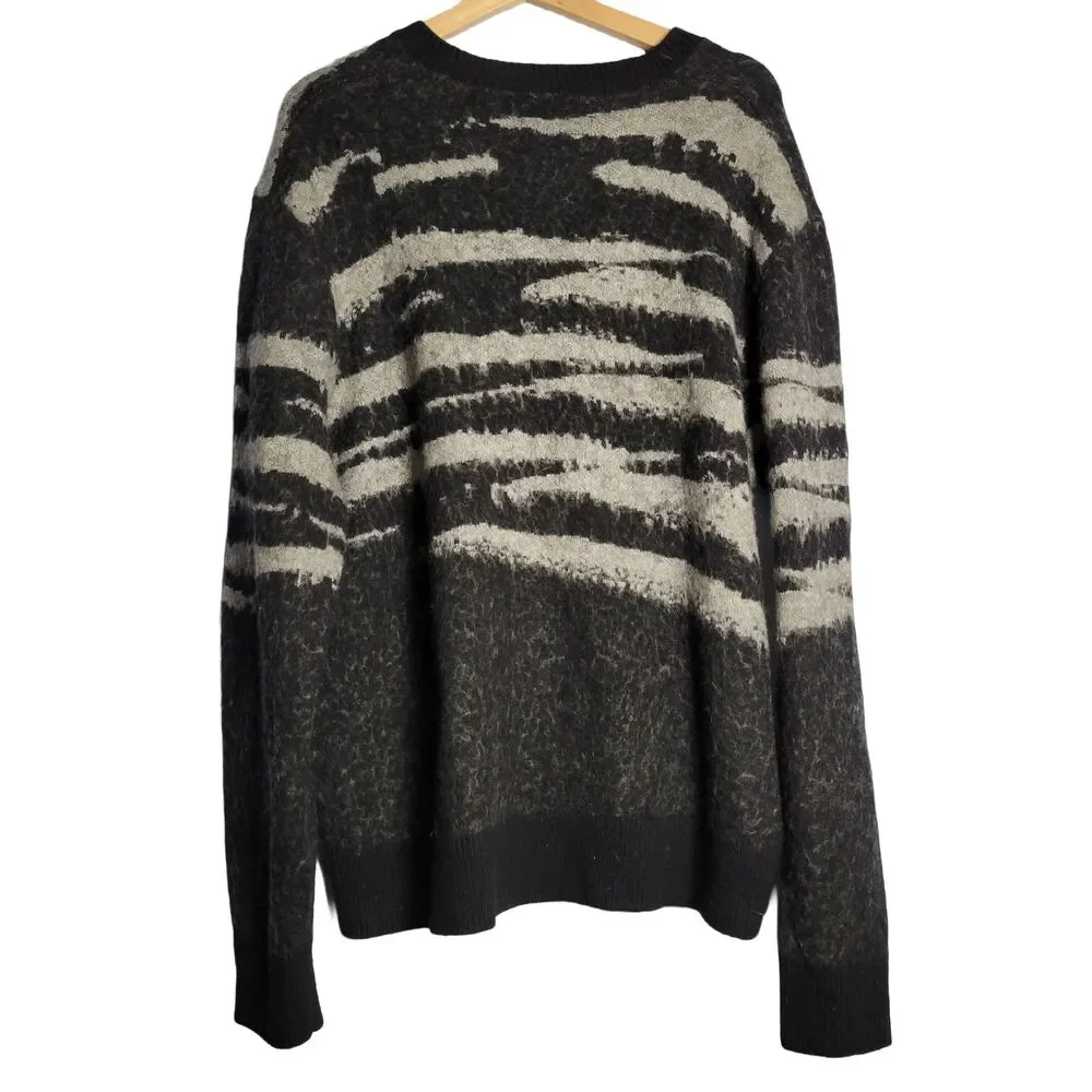 AllSaints Ture Saints Crew Jumper Sweater XL Distressed Zebra Knit Wool Alpaca